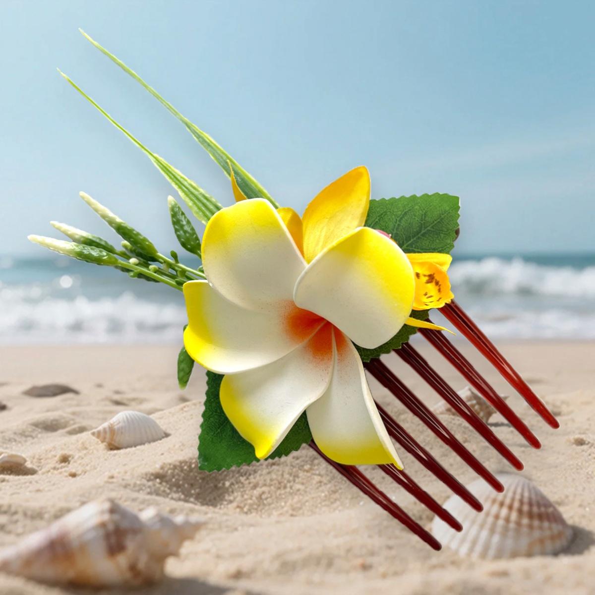 Hawaiian Foam Artificial Flower Side Comb, Faux Orchid Hair Comb for Bridal Wedding, Hawaiian Beach Tropical Wedding Party Decoration
