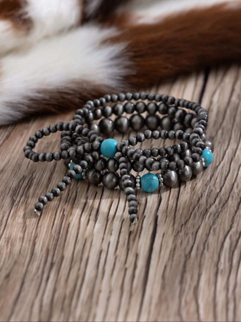 Vintage Simple Style Beaded Bracelet Set, Fashion Turquoise Decorated Jewelry for Party, Daily Clothing Decor, Trendy All-match & Exquisite Jewelry for Birthday Gift