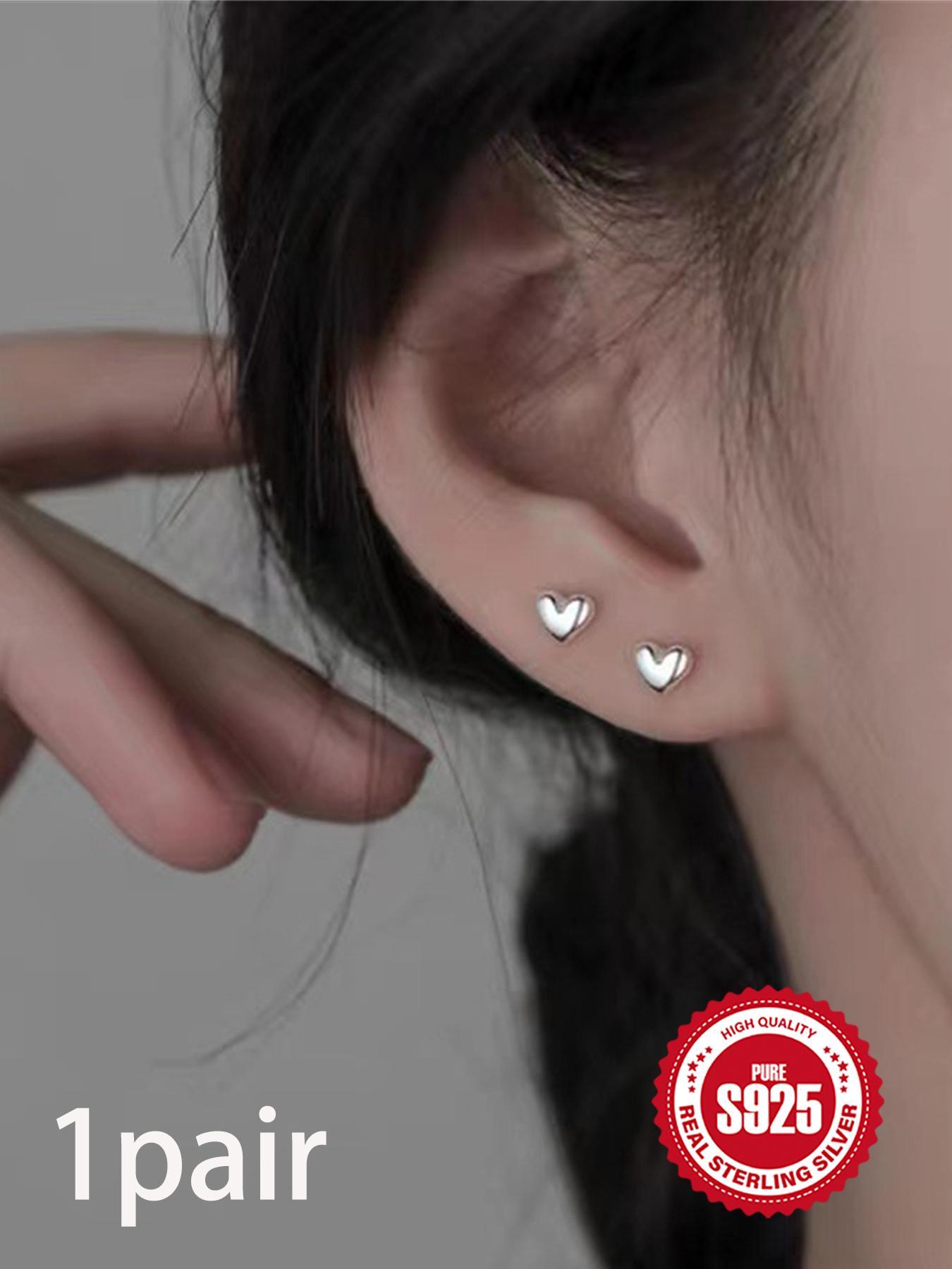 925 Sterling Silver Cute Heart Shaped Stud Earrings, Fashionable Earrings for Women & Girls, Trendy All-match & Exquisite Jewelry for Birthday Gift