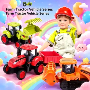 4 Piece Kids Farm Tractor Toy Set, Inertial Harvester Engineering Vehicle, Role Play Engineer Toy for Boys Aged 3+, Birthday Christmas Easter Gift