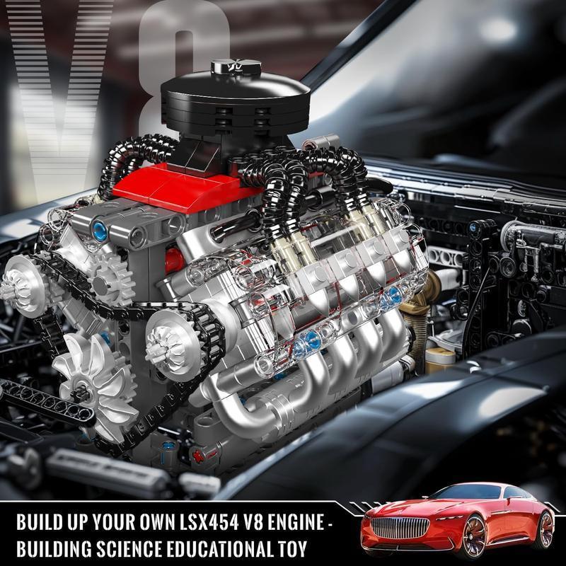V8 Engine Building Blocks Electric Toy, Mechanical Kit Bricker Build Sets for Boys, Model Building Kits, Assembly Puzzle Gift, Requires 6 Aaa Batteries, Unisex Birthday Present, Building Block Model, Diy Assembly Kit