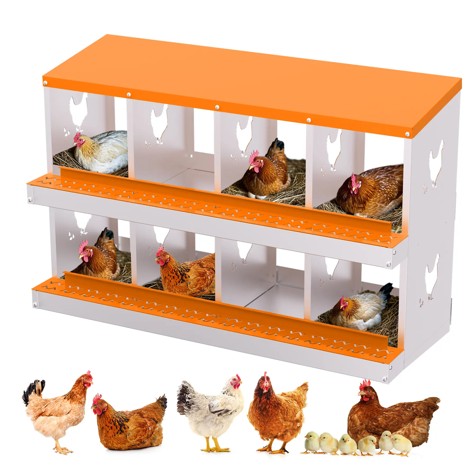 【Garvee】Chicken Nesting Box – 8 Comp, Galvanized Steel, Rustproof, Easy Egg Collection – for Backyard Farms