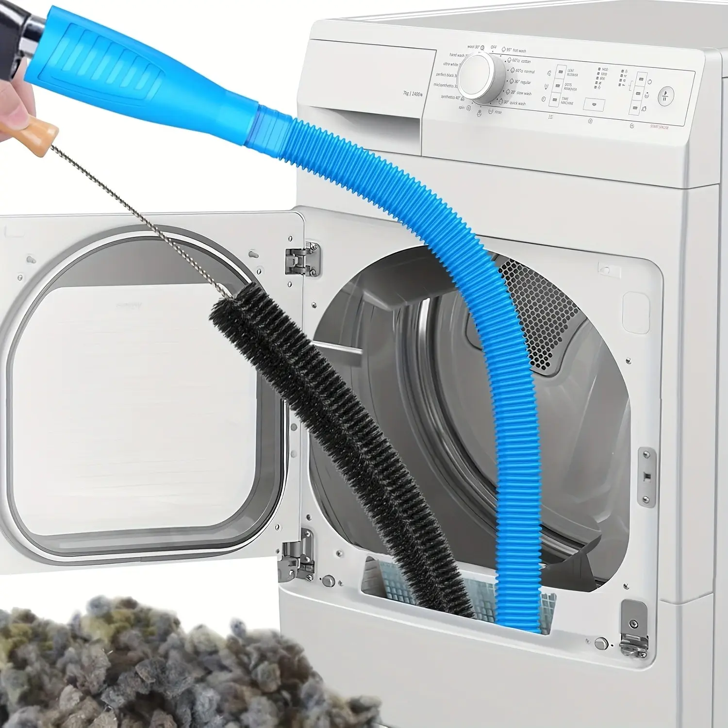 Drying Machine Vent Cleaner Kit,Heavy-Duty Vacuum Cleaner Hose & Brush Compatible for Dryer Vent Cleaning - High-Pressure Lint Remover with PP Tube & Brush Attachment - Dryer Vent Maintenance Tool for Fire Hazard, Fluff Removal System
