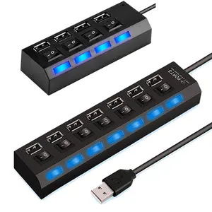 portable adapter  High Speed 4/7 Ports USB HUB 2.0 Adapter Expander Multi USB Splitter Multiple Extender with LED Lamp Switch for PC Laptop