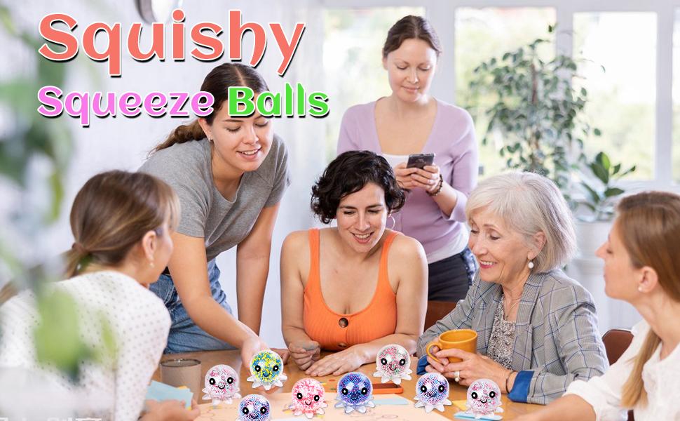 12 Pack Fidget Stress Balls for Adults, Cute Octopus Stress Relief Stress Ball, Bulk Squishy Squeeze Ball Set and Birthday Party Favors