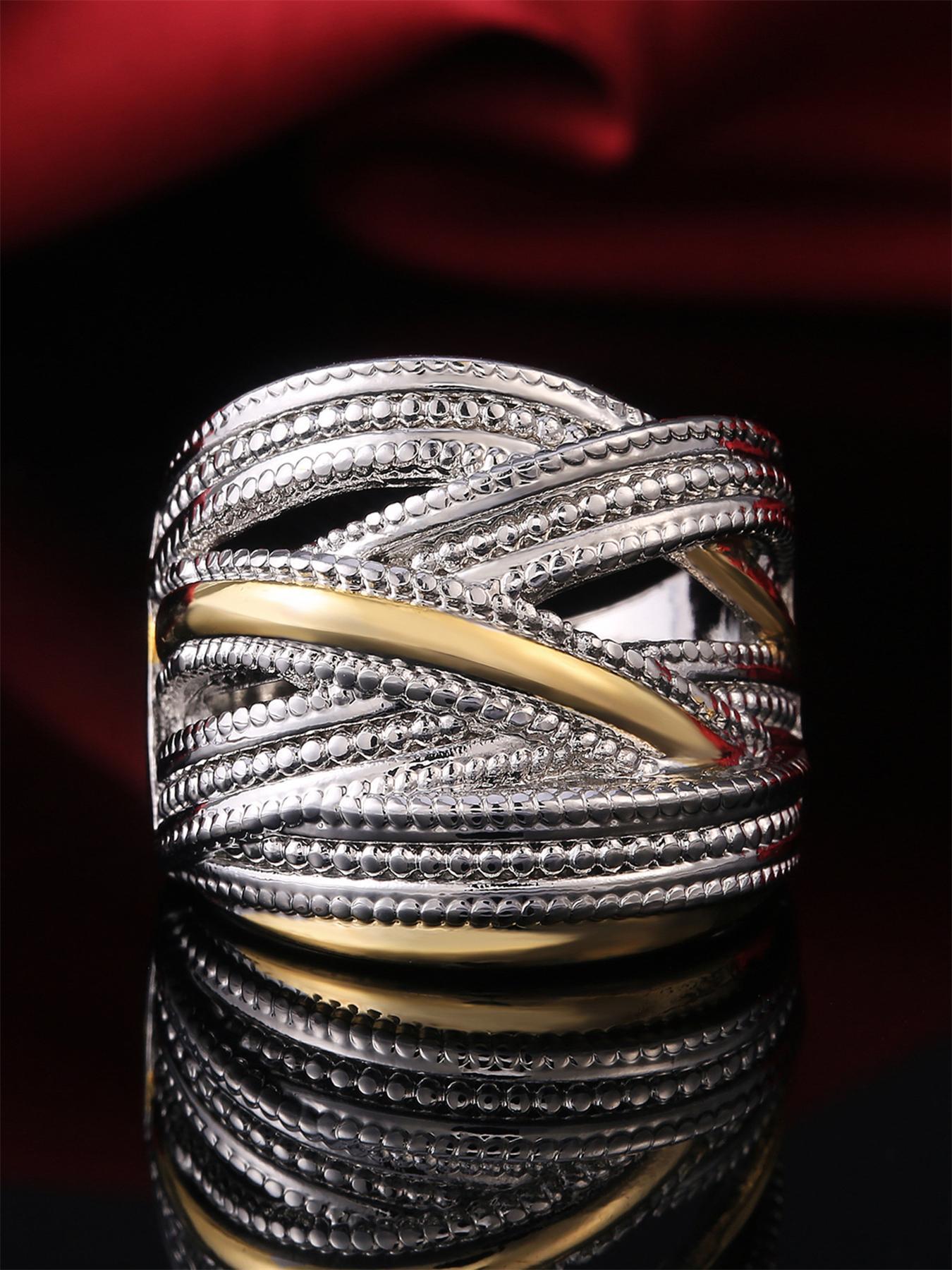 Fashion Criss Cross Design Ring, Rings for Women, Textured Metal Decor Ring for Women, Wedding Engagement Bridal Jewelry Gift, Stackable Rings, Statement Rings, Unique Rings