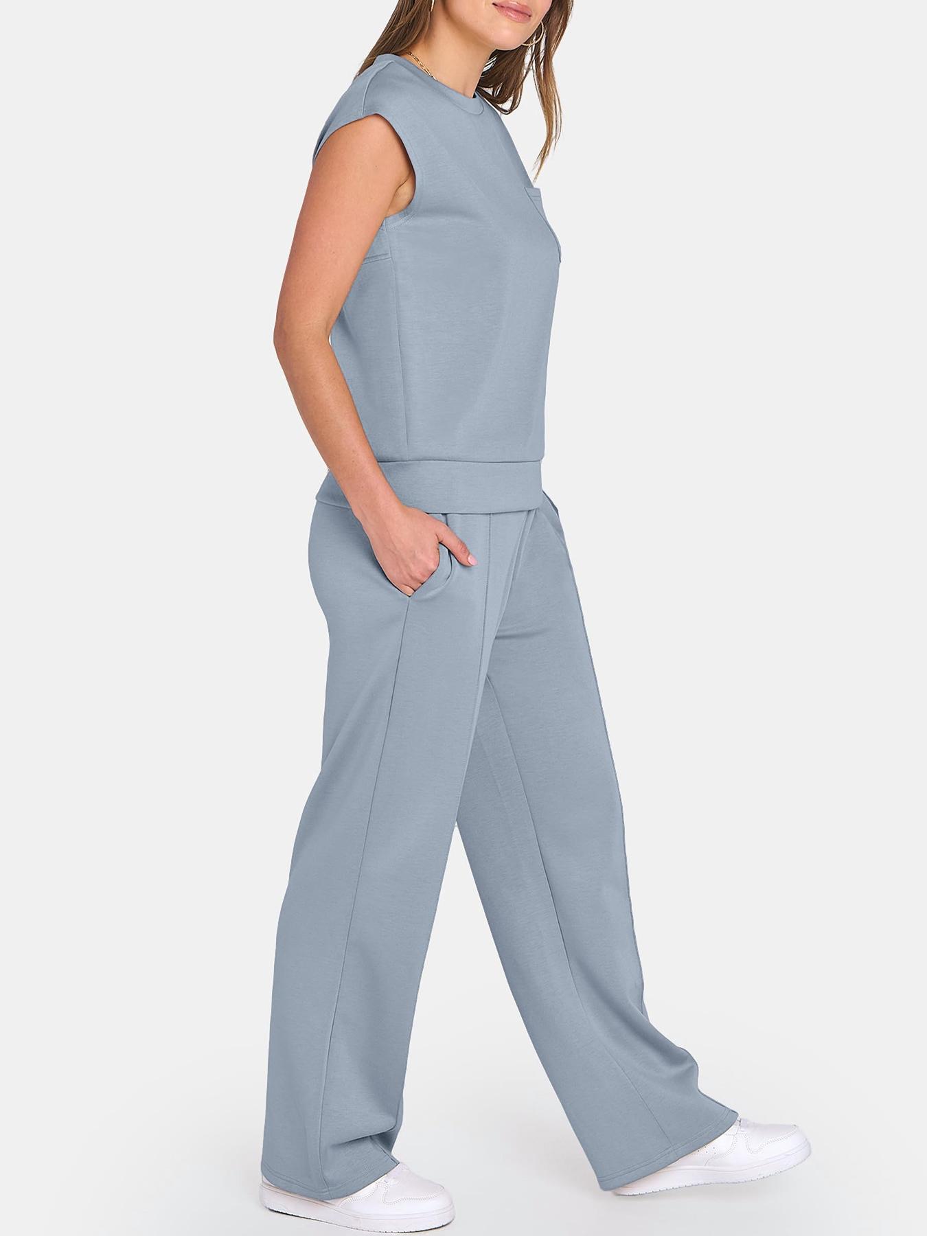 2 Piece Women's Sleeveless Casual Sports Set, Fashionable Wide Leg Athletic, Stylish Sportswear for Comfort, Athleisure Wear Set