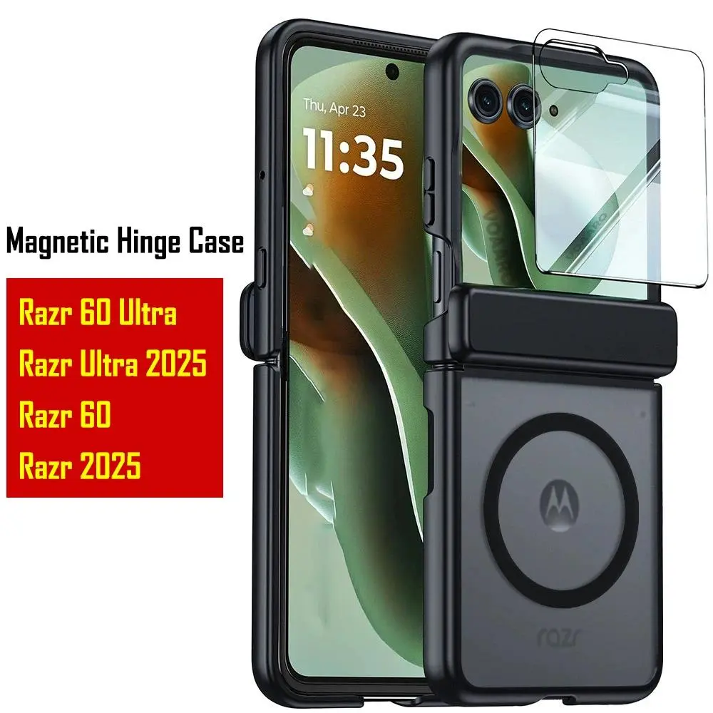 Matte Clear Shockproof Magnetic Phone Case Cover for Moto Razr 60 Ultra/Razr Ultra 2025 Hinge, with Small Glass Film, Custom Monogram, Pink Striped Peony Floral & Cherry Pattern, Slim Designer Soft Accessories suitable in style creative fashion anti theft