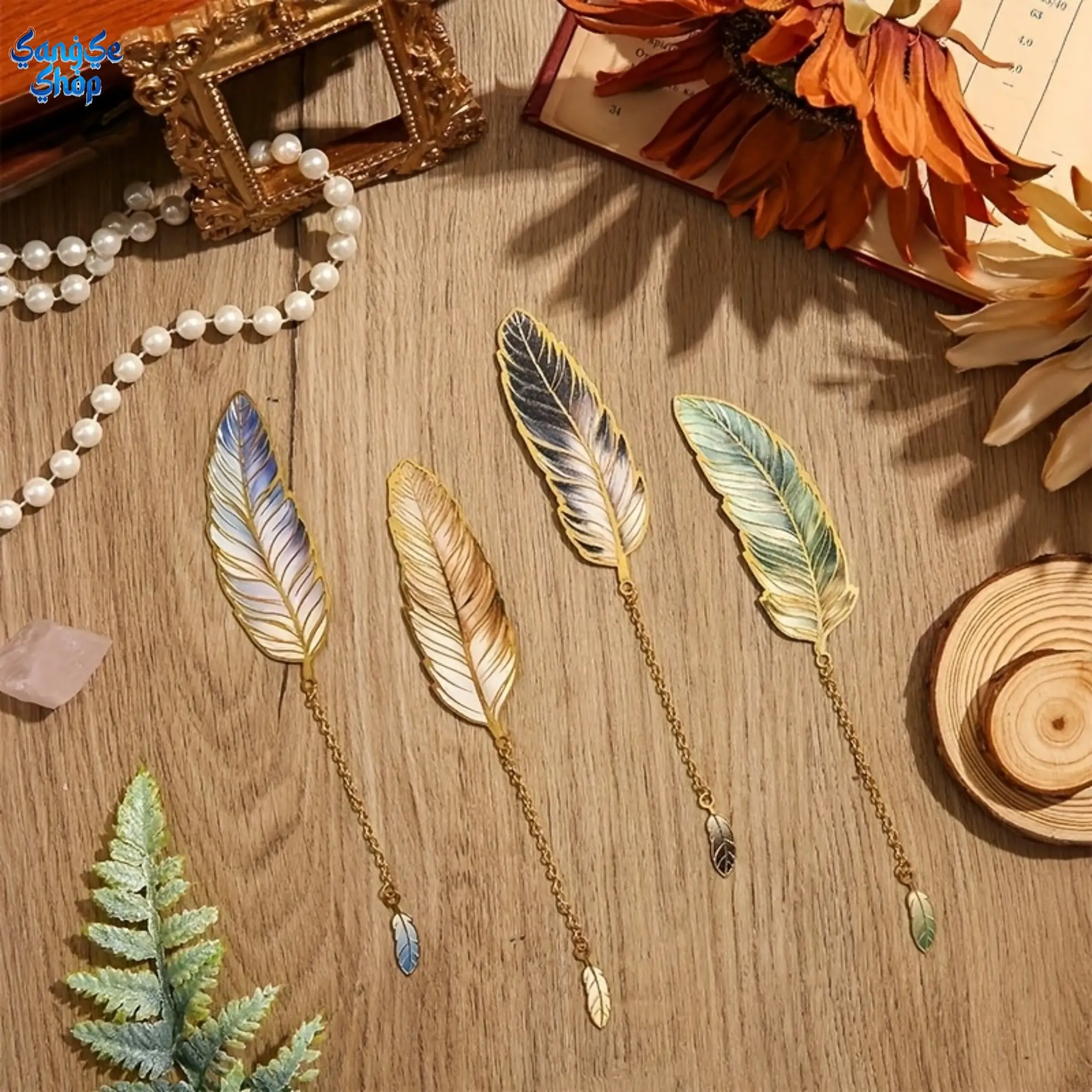 Vintage Metal Feather Bookmarks, 4-Piece Page Marker Set with Pendants for Book Lovers, Writers, Decorative Reading Gift