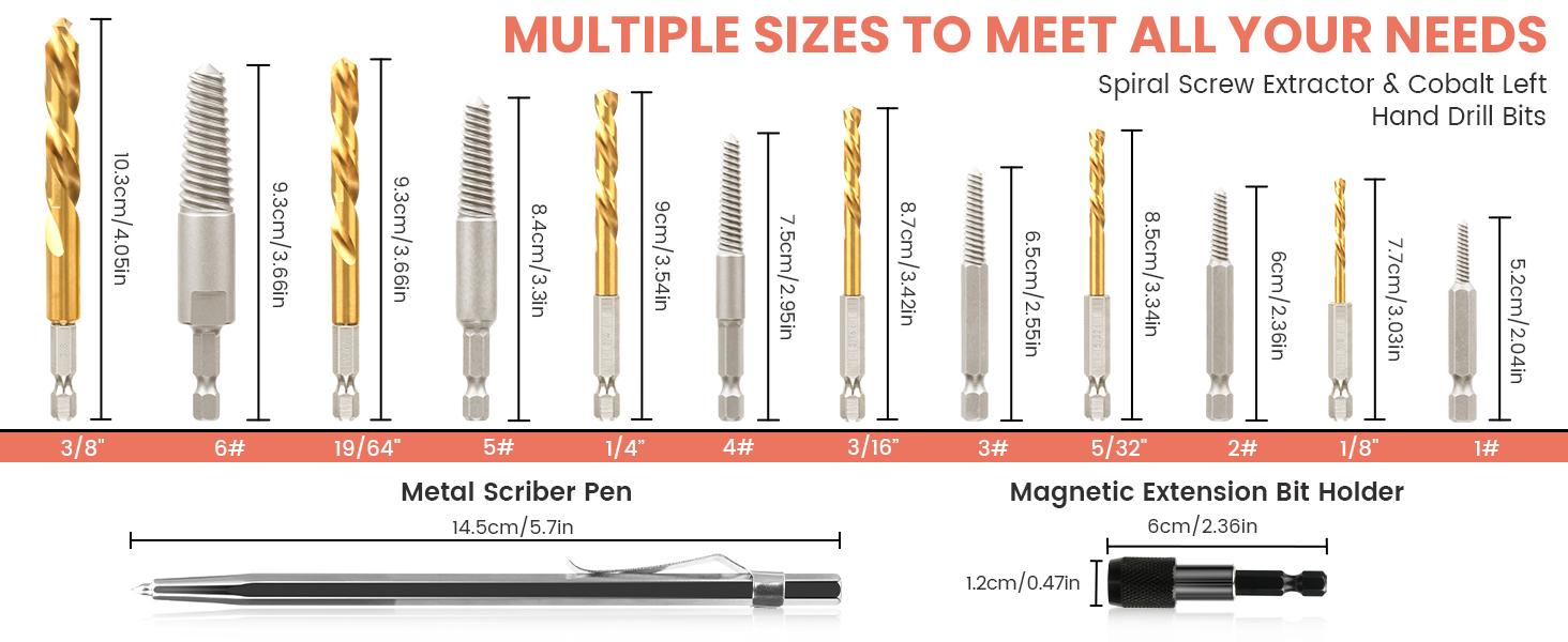 Optimized Screw Extractor and Left-Hand Drill Bit Kit, Broken Bolt Remover Reverse Cobalt HSS Steel Drill Set, Stripped Rounded-Off Damaged Bolts Removal Tool, 14-Piece Easy Out Kit for Screws & Studs, Durable Reusable Extraction Solution hand tool