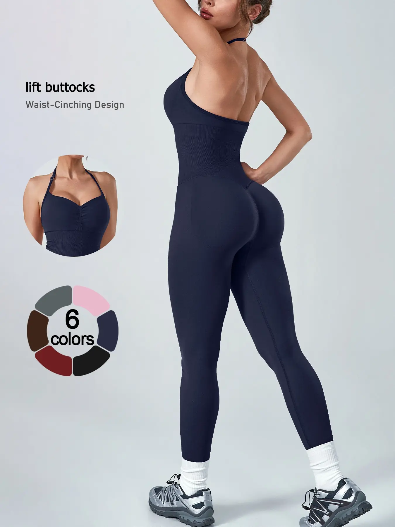 Women's Sportswear Overall, Soft High-Elastic Fabric, V-Neck, Waist Cinch, Leg-Lengthening, Breathable, Comfortable, Daily Wear, Stretchy Jumpsuit