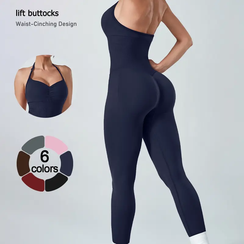 Women's Sportswear Overall, Soft High-Elastic Fabric, V-Neck, Waist Cinch, Leg-Lengthening, Breathable, Comfortable, Daily Wear, Stretchy Jumpsuit, Sportswear Jumpsuits, Activewear Jumpsuit, Athletic Jumpsuits