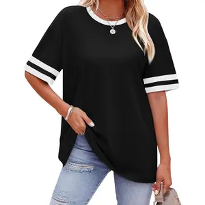 Womens T Shirts Loose Fit Short Sleeve Tees Crew Neck Color Block Summer Tops 2026 Fashion