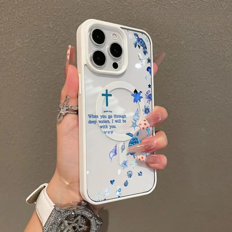 Trendy Magnetic Case for iPhone11/12/13/14/15/16/17/promax Crucifixion Scriptures MagSafe Ready, Ultra Thin & Shockproof |   Cute Pick for Girls