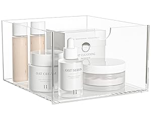 Stackable Drawer Storage,4Pack Clear Drawer Bins for Vanity,Bedroom and Bathroom Storage,Kitchen Cabinet Organized,Makeup Organizer for store cosmetics and skincares. Boxes