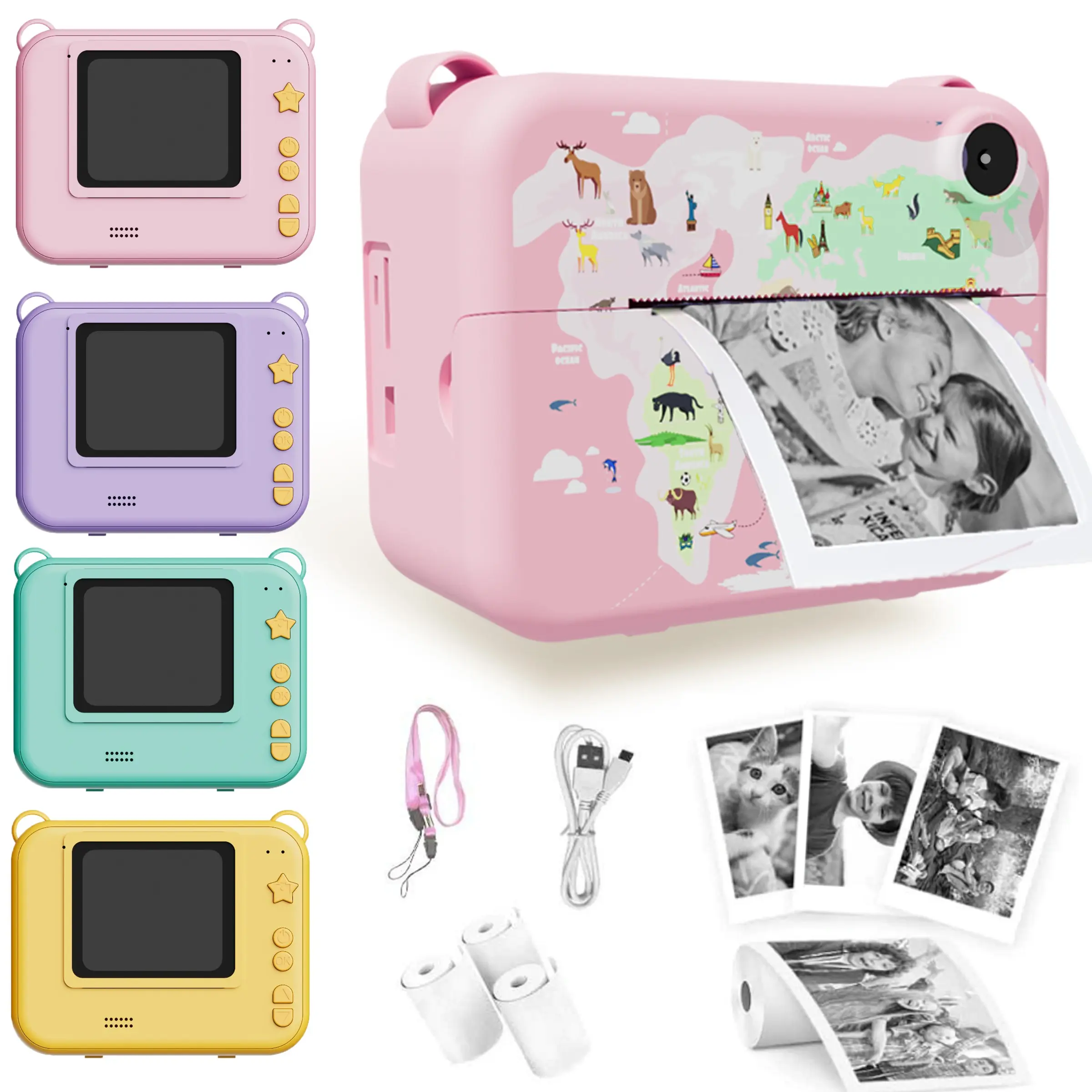 Instant Print Camera, 1 Set Digital Camera with Print Paper, Selfie Video Camera for Boys & Girls 4-12 Years Old, Kid Camera Instant Print, Instant Cameras, Birthday Gift