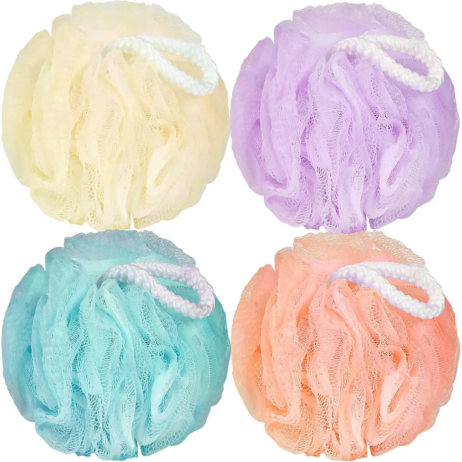 Loofah Sponge Body Scrubber Shower Sponge Exfoliating Mesh Pouf Shower Ball Bath Sponges for Women and Men Bathing Accessories (4Pack 50G Colorful)