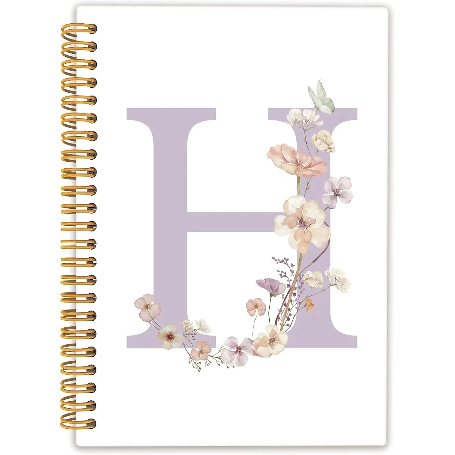 Initial Letter H Notebook, Monogrammed Gifts for Women, Custom Notebook Journals for Writing, Cute Personalized Notepads Journals for Women Floral Hardcover Spiral Notebooks 5.5x8.3