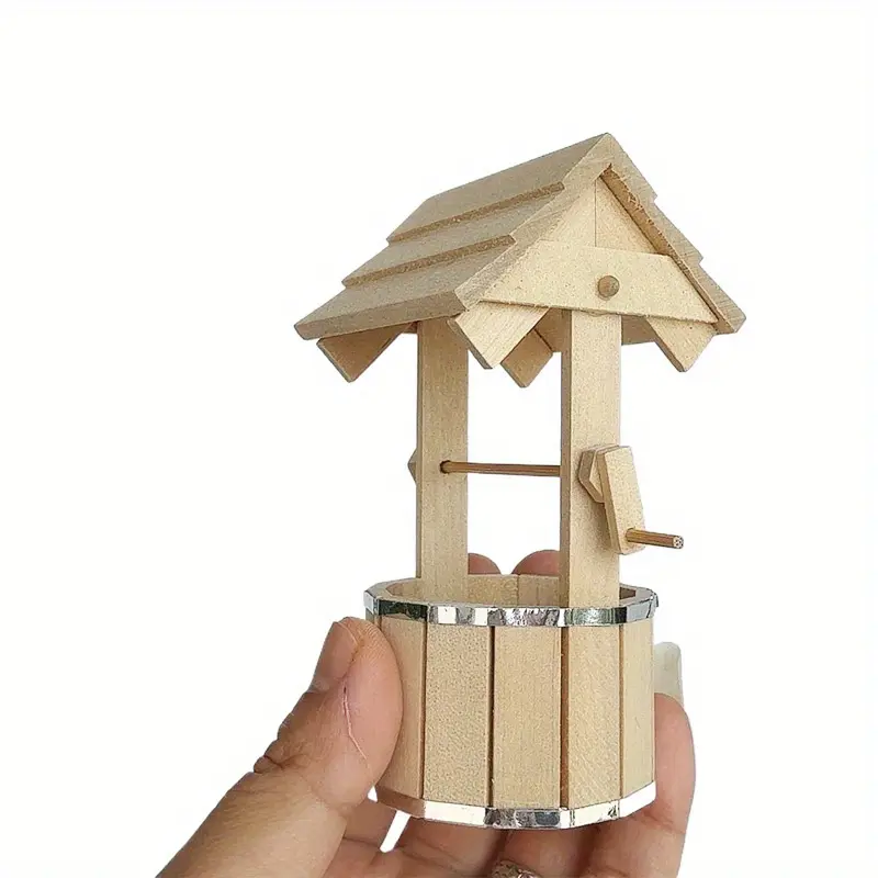 1:12 Realistic Dollhouse Playhouse Mini Garden Well with Wooden Bucket Farm Scene Collectible Christmas Easter New Year Gift