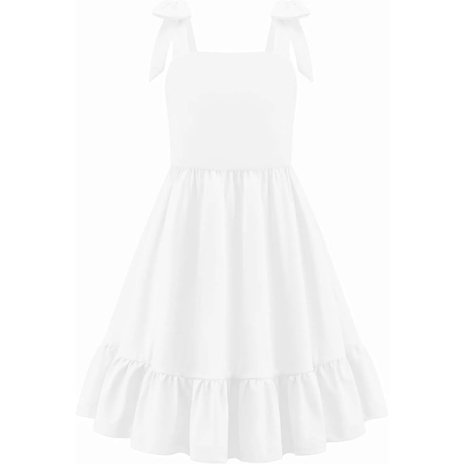 Girls' Tiered Sundress with Pockets, Casual Solid Sleeveless Summer Dress with Bowknot Straps for Girls Ages 6-14 Years, 8 - 9 Years, 11-12 Years