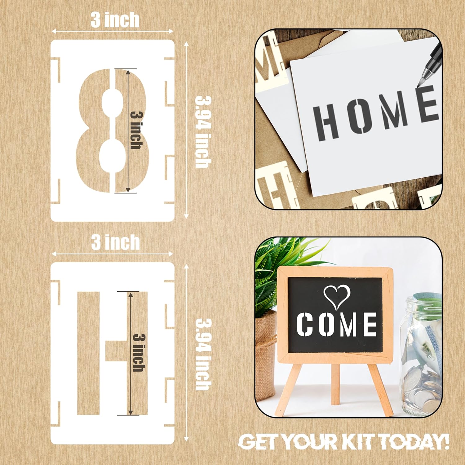 42 count Traceable Interlocking Stencil Template Set, 3 Inch  Letter Stencils, Alphabet Numbers and Symbols for Painting On   Journal Canvas Rock Sign Wall Art Fabric Chalkboard