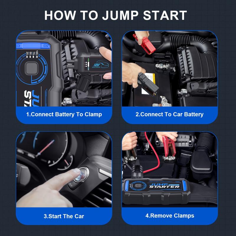 LUPUAUTO 2500A Portable Wireless Air Compressor Jump Starter with Digital Tire Inflator 150PSI Battery Pack USB Input Output LED Emergency Accessories Tools