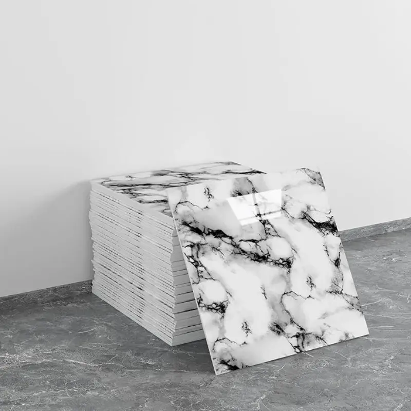 20pcs Marble Peel and Stick Waterproof PVC Shower Wall Panels Bathroom Backsplash Tile Stick on Wall for Bedoom, Kitchen 11.8"x11.8" (Ink and White,19.4 Sq.Ft.) Self Adhesive Panels Interior Walls