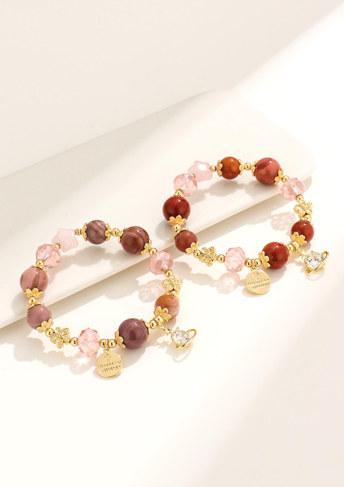 1-Piece Bohemian-Style Pink Rose Quartz, Star, and Rabbit Beaded Stretch Bracelet Set - Stackable Jewelry for Men and Women, Ideal for Daily Wear and Music Festivals