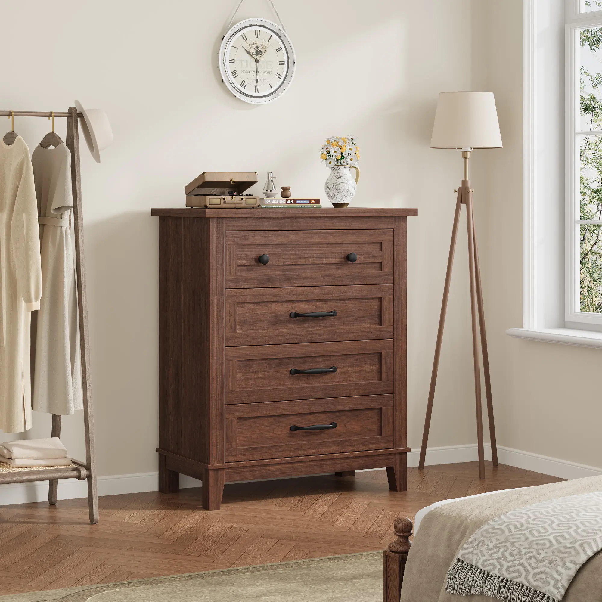 Sturdy 4-Drawer Wooden Dresser - Modern Farmhouse Bedroom Furniture, Vertical Storage Rack, Multi-Level Freestanding Chest for Nursery & Entryway, Easy to Assemble, Modern Farmhouse Decor