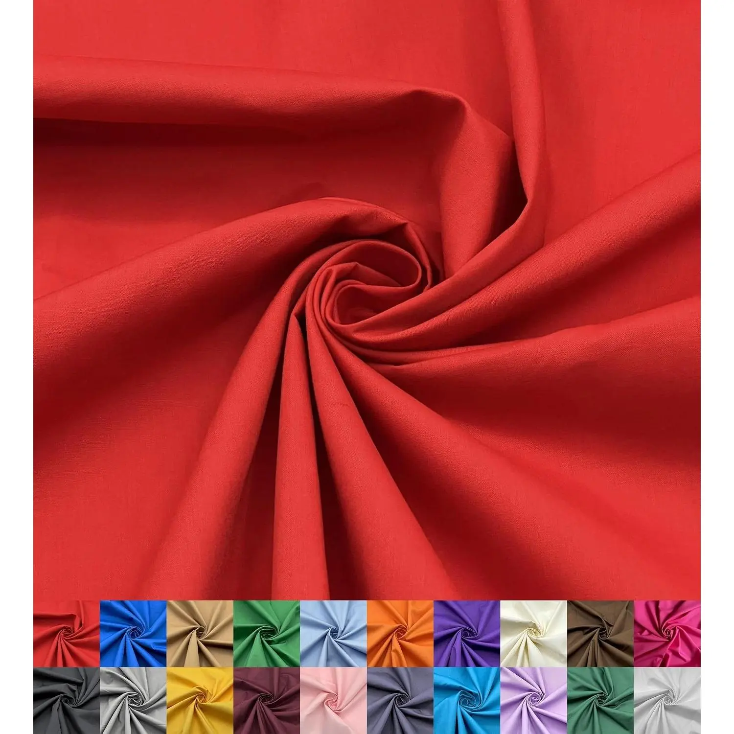 Cotton Polyester Fabric by The Yard – 60" Wide Broadcloth Fabric, Soft Lightweight Breathable Material for Lining, Curtains, Bedding, Skirts, Sewing Projects (Red, 1 Yard)