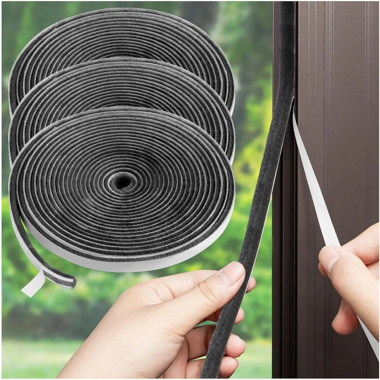 49Ft Brush Weather Seal Stripping, Self-Adhesive Soundproofing Weather Stripping, Window Seal Strip for Windproof, , 0.4'' Wide x 0.2'' Thick