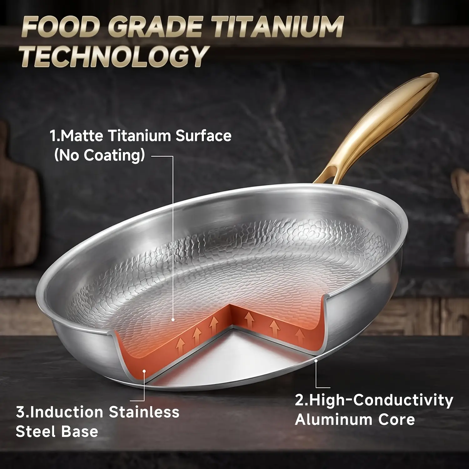 11.02 in Uncovered Gold Flat-Bottom Titanium Alloy Cookware Pan, Non-Stick, Easy to Clean, Compatible with Gas, Electric & Induction Stoves, Ideal for Apartment & Townhouse Kitchens, Great Gift Choice