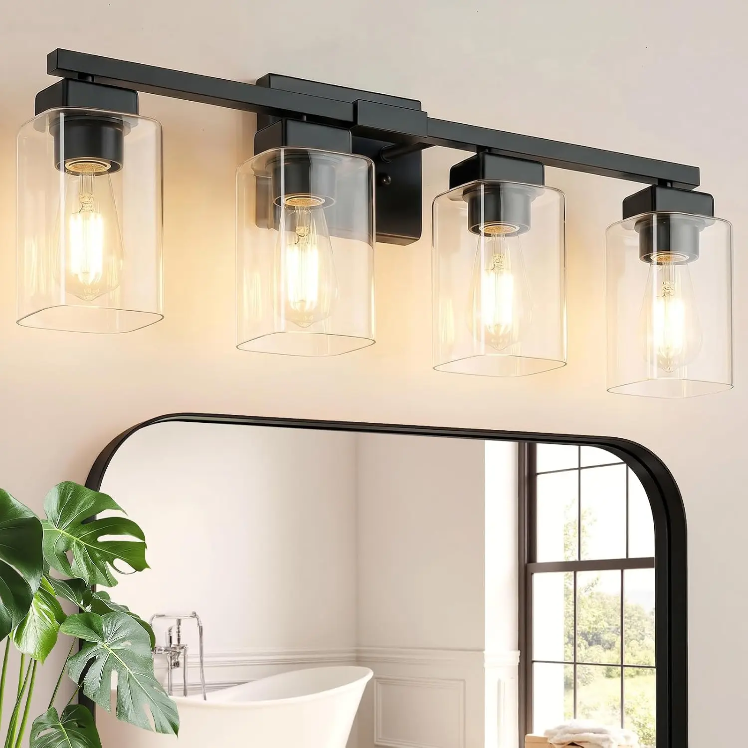 27" 4-Light Bathroom Light Fixture, Modern Black Bathroom Vanity Light, Bathroom Lighting Fixtures Over Mirror, Matte Black Wall Lamp, Wall Lights for Living Room Bedroom Hallway