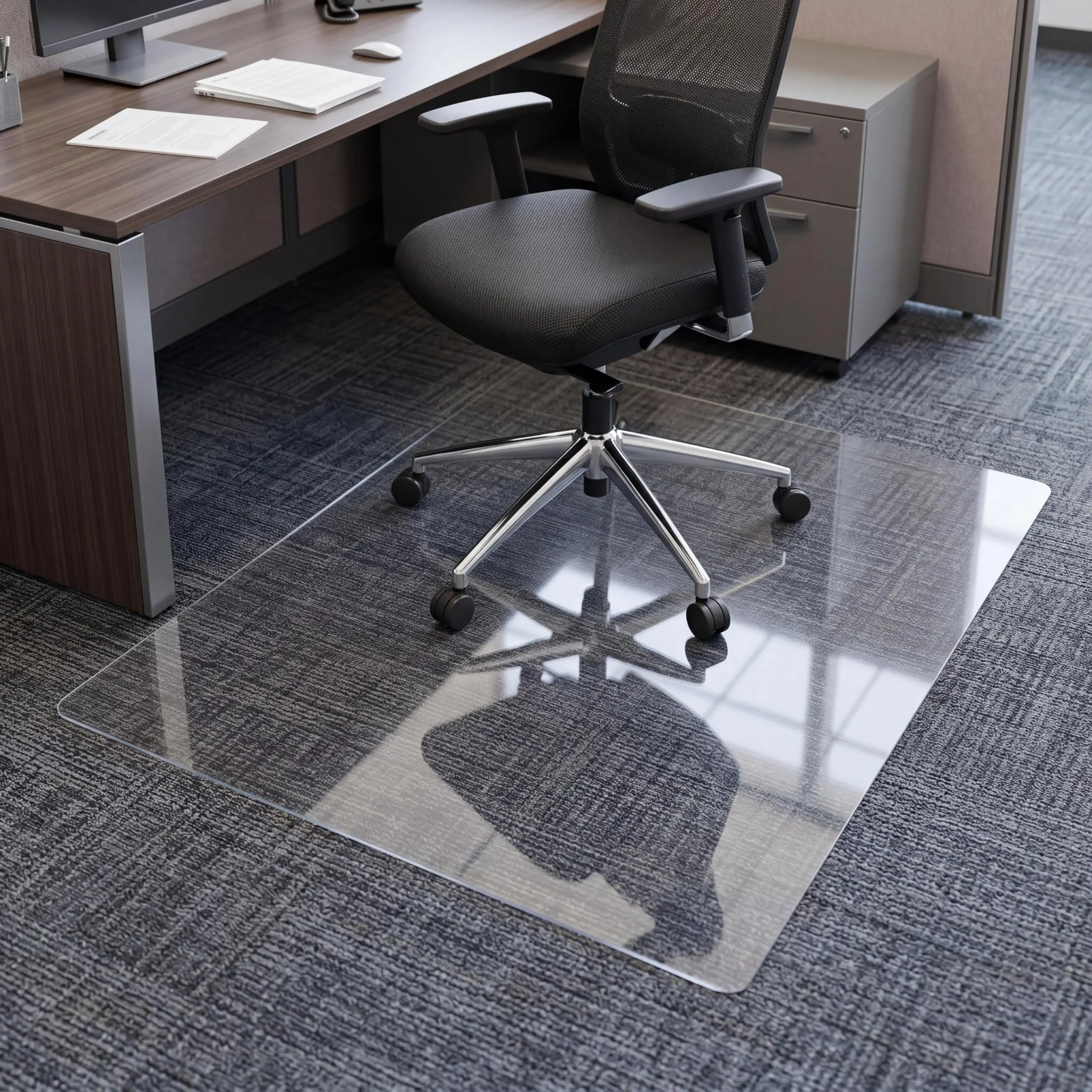 GARVEE Office Chair Mat for Hard Floors, Computer Desk Chair Mat Strong Slip Resistant Under Desk Floor Protector Stay in Place Plastic Computer Mats for Rolling Work and Gaming Chairs