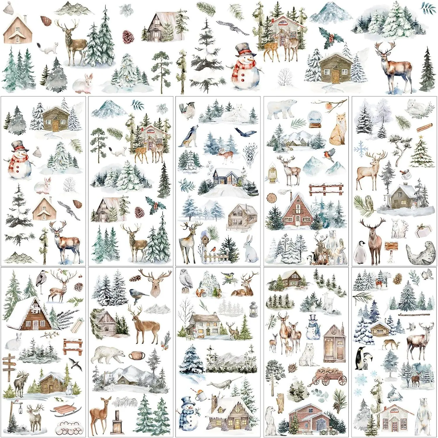 10 Sheets Christmas Rub  Transfers for Crafts, Reindeer | Furniture Rub  Transfers Stickers, Snowman  Reindeer ,  for DIY Craft , 5.91 x 11.81 7/26