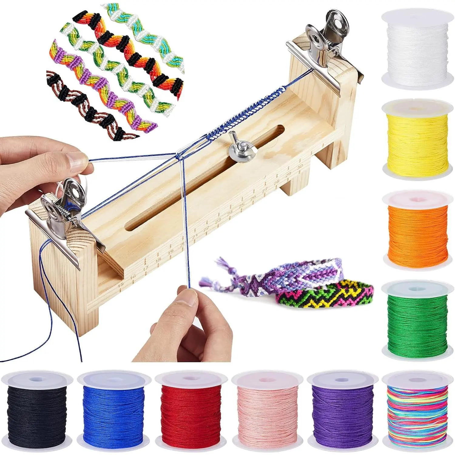 13 count Wooden Bracelet Jig Kit Adjustable Clear Scale Bracelet Maker 10 Roll 22 yd DIY Nylon String 2 count Clamp Making Tools for Necklaces  Hangings