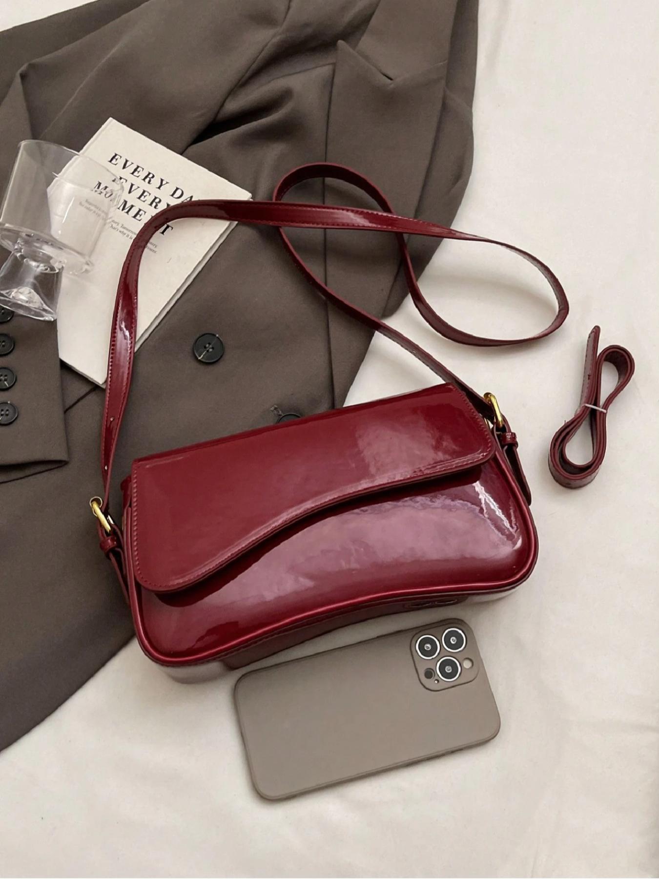 Women's Solid Color Shoulder Bag, Fashionable PU Leather Crossbody Bag for Daily Used, Casual Trendy Versatile High-quality Daily Commuting Bag