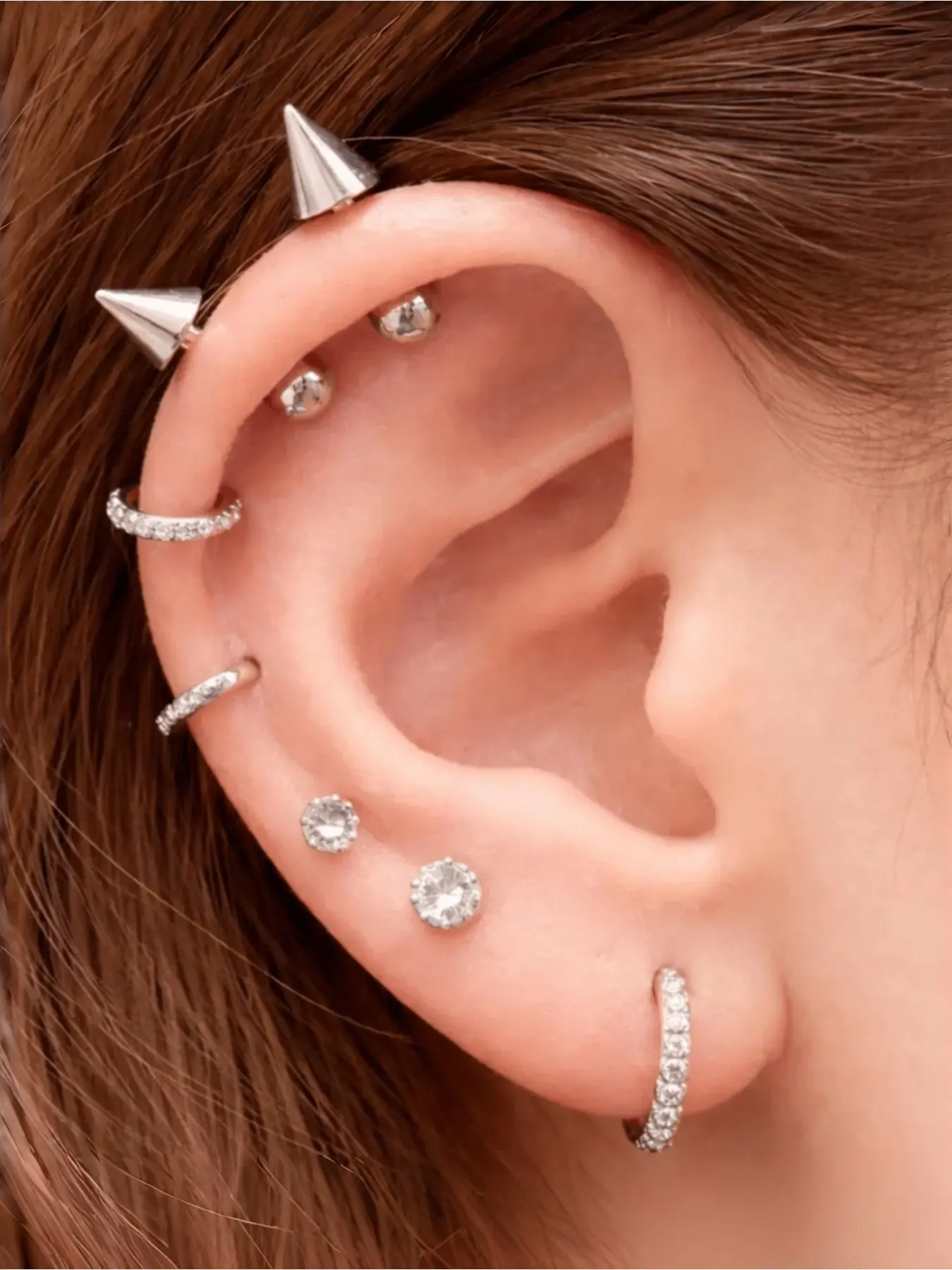 7pcs Vertical Helix 16G Cone Spike Barbell Piercing Stainless Steel Cartilage Stud Minimalist Punk Jewelry, Secure Screw Back