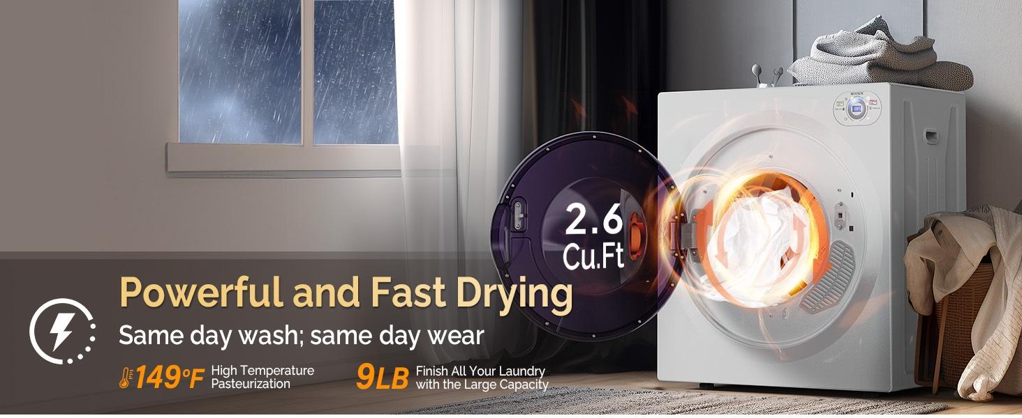 ROVSUN 2.6 Cu.Ft Portable Clothes Dryer, 1400W Fast Drying Front Load Tumble Laundry Dryer with Stainless Steel Tub & LCD Control Panel Six-Mode for Apartment, Home, Dorm ROVSUN 2.6 Cu.Ft Portable Clothes Dryer, 1400W Fast Drying Front Load Tumble Laundry Dryer with Stainless Steel Tub & LCD Control Panel Six-Mode for Apartment, Home, Dorm