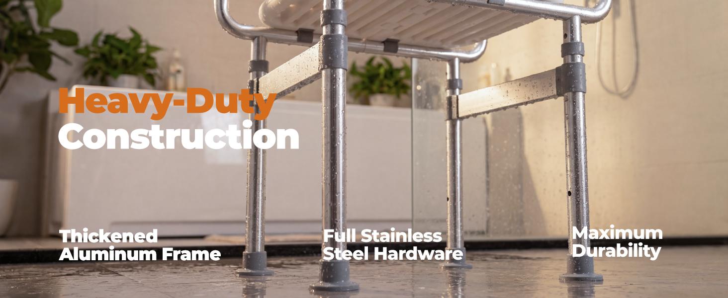 Folding Shower Chair for Inside Shower, Tub and 440lb Weight Capacity - Foldable Shower Chair for Elderly and Disabled - Shower Seat with Arms, Back, Cushion and Shelf