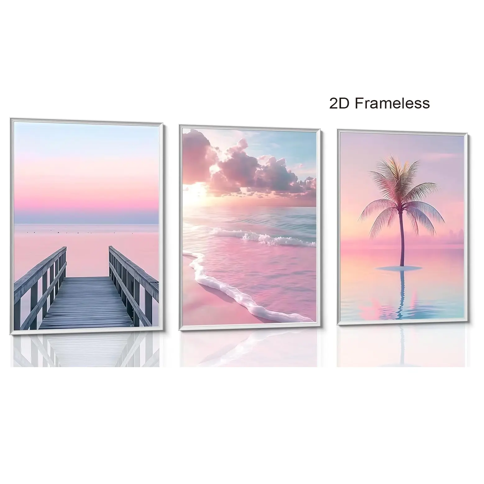 3-Piece Set, Pink Beach-Themed Canvas Wall Art Featuring Tropical Palm Trees and a Sunset Scene | Beach Images, Oil Paintings, Fashion Posters, Art Prints—Perfect for Wall Decor in Bedrooms, Bathrooms, and Living Rooms  Unframed