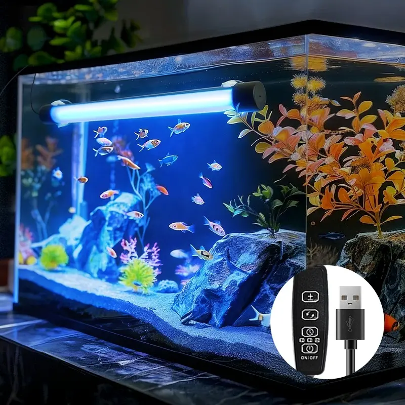 20cm RGB Aquarium LED Light, Multiple Color Modes, USB Remote Control, Suction Cup Design, Fish Growth Lamp, Ambient Lighting
