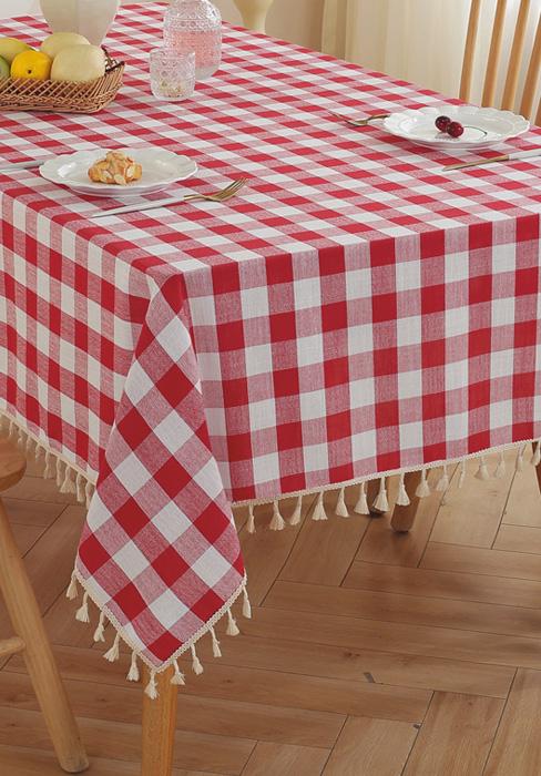 Checkered Tablecloth Rectangle Cotton Linen Fabric Gingham Table Cloth Buffalo Plaid Table Cover with Tassel Wrinkle Free Washable for Kitchen Dining Picnic, Blue and White, 55X55''