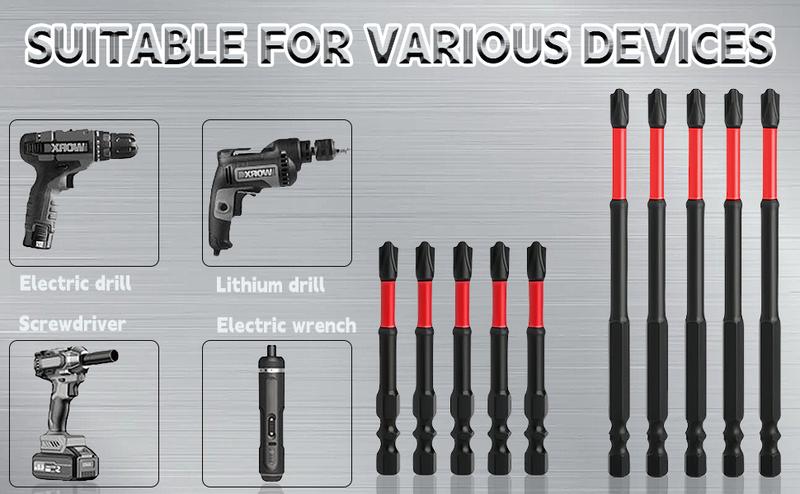 Impact Bit Set, S2 Steel 65mm & 110mm Slotted Heads 1/4 Inch Hex Shank, Cross Slot Screw Driver Drill Bits by Electricians with , 10 count