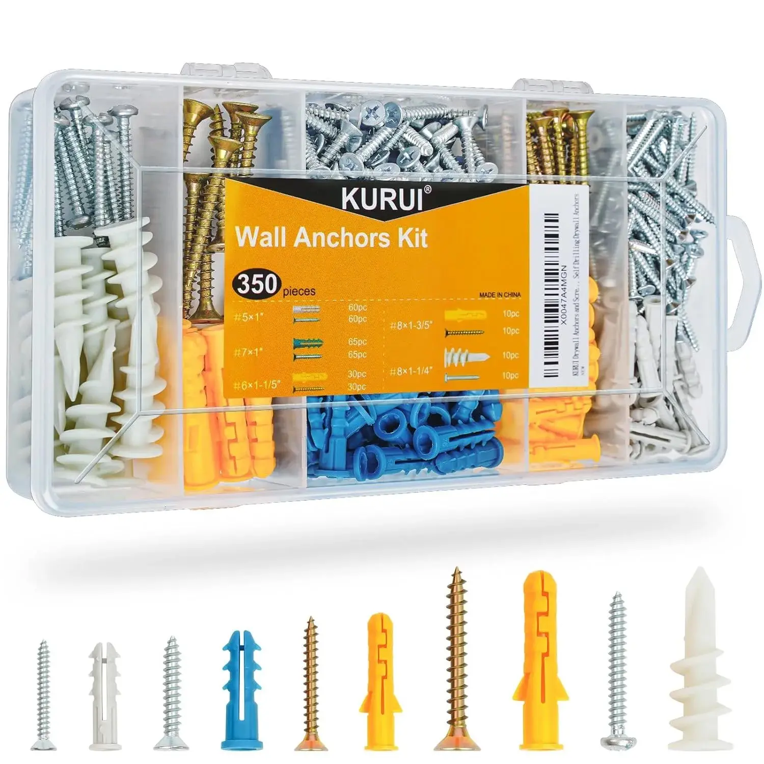 Drywall Anchors Assortment Kit for Sheetrock Concrete Brick, 350Pcs Wall Anchors and Flat Head Screws, 5 Sizes Picture Hanging Set for Bedroom/Office Wall Art Decor, House Warming Gifts New Home