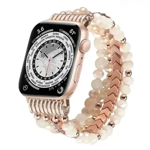 Handmade Elastic Beaded Wrist Band For Apple Watch, Stretch Jewelry Bracelet Strap Suited For Women, Compatible With 38–45mm Sizes And Series 1–9 SE Models