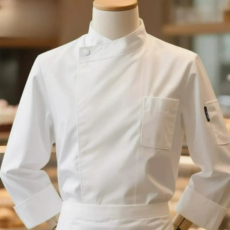 Men's Plain Cotton Chef Jacket - Short/Long Sleeve, Button Closure Menswear Workwear Clothes for Hotel Kitchen Baking Catering Professionals, Fitted Cut