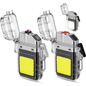 2 Pack Waterproof Lighter of 3 Modes Windproof Flashlight, Dual Arc Plasma Lighter, Flameless, Electric USB for Camping, Hiking, Gifts for Men
