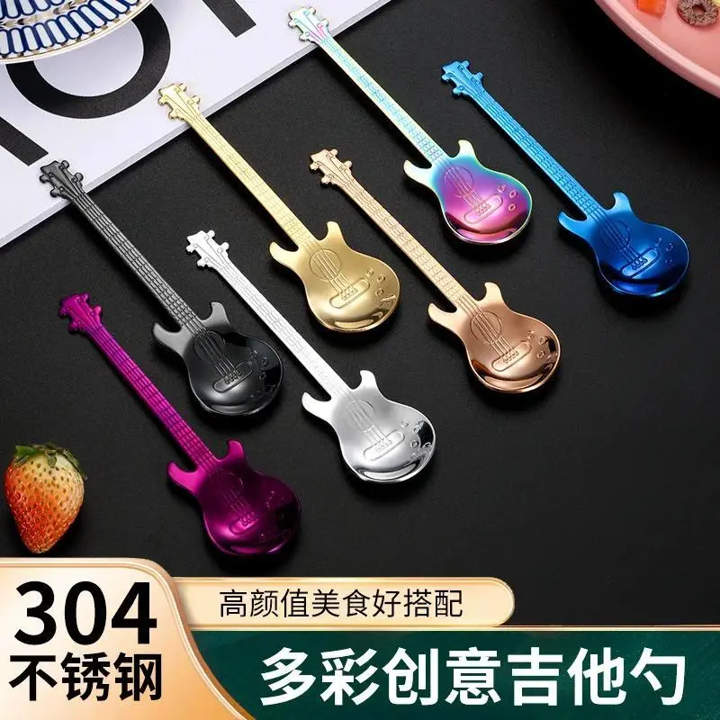 304 Stainless Steel Guitar Spoon Gift Coffee Spoon Stirring Spoon Cute Dessert Spoon Music Bar Spoon Creative Gift Spoon