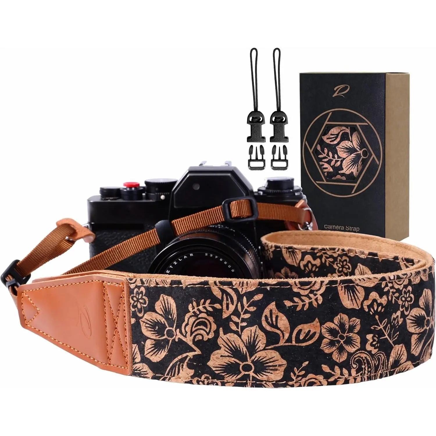 Cork Camera Strap - 2" Top Layer Cowhide  Camera Straps for Photographers, Log Crackle Art Print Style,Soft Chamois  Padded Strap Quick Release fits  Cameras
